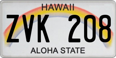 HI license plate ZVK208
