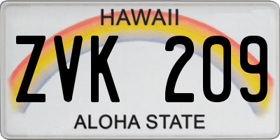 HI license plate ZVK209