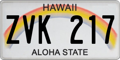 HI license plate ZVK217
