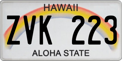 HI license plate ZVK223