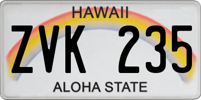 HI license plate ZVK235