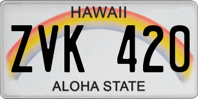 HI license plate ZVK420
