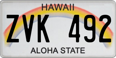 HI license plate ZVK492