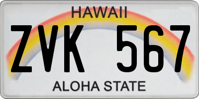 HI license plate ZVK567