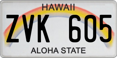 HI license plate ZVK605