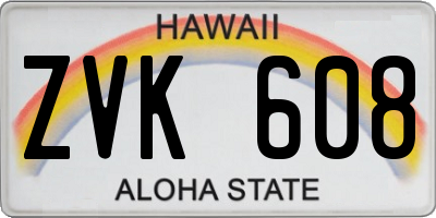 HI license plate ZVK608