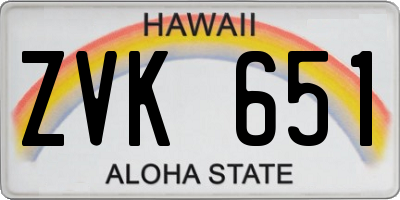 HI license plate ZVK651