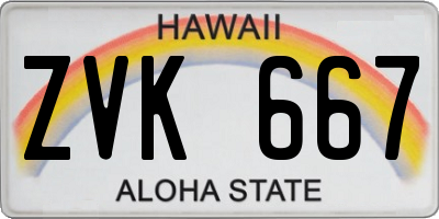 HI license plate ZVK667