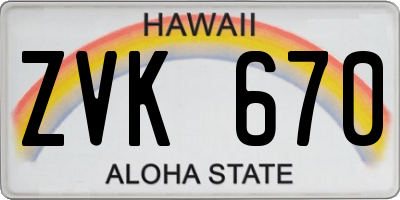 HI license plate ZVK670