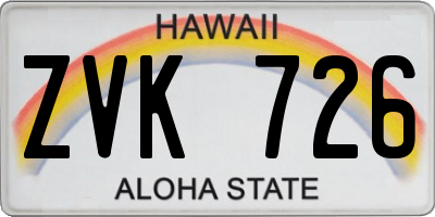 HI license plate ZVK726