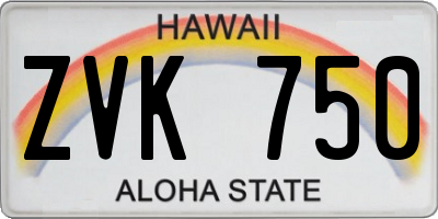 HI license plate ZVK750
