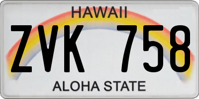 HI license plate ZVK758