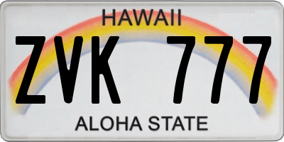 HI license plate ZVK777