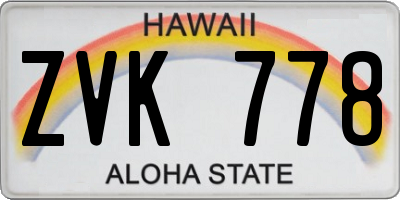 HI license plate ZVK778