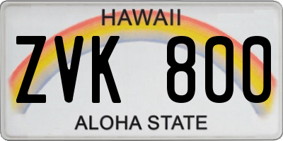 HI license plate ZVK800