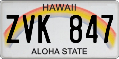 HI license plate ZVK847