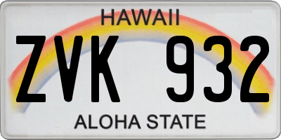 HI license plate ZVK932