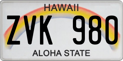 HI license plate ZVK980