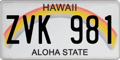 HI license plate ZVK981