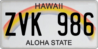 HI license plate ZVK986