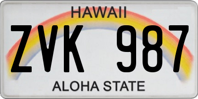 HI license plate ZVK987