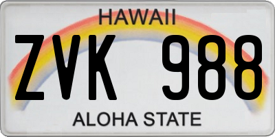 HI license plate ZVK988