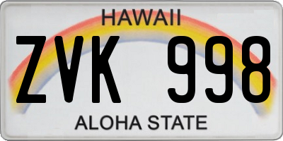 HI license plate ZVK998