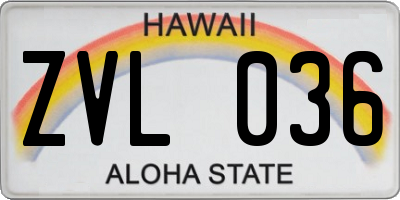 HI license plate ZVL036