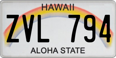 HI license plate ZVL794