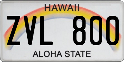 HI license plate ZVL800