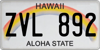 HI license plate ZVL892