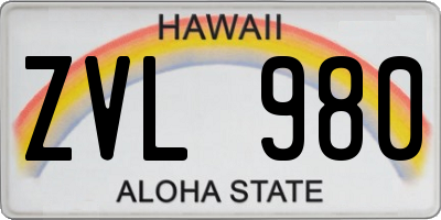 HI license plate ZVL980