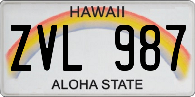 HI license plate ZVL987