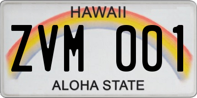 HI license plate ZVM001