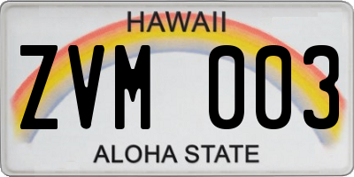 HI license plate ZVM003