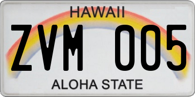 HI license plate ZVM005