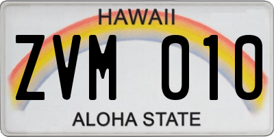 HI license plate ZVM010