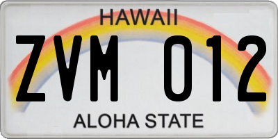 HI license plate ZVM012