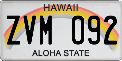 HI license plate ZVM092