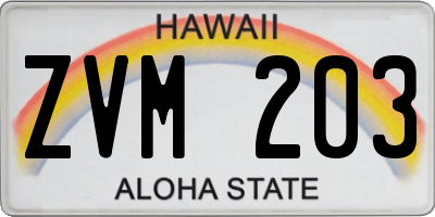 HI license plate ZVM203