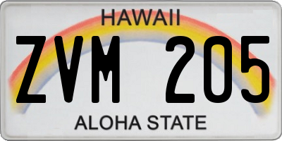 HI license plate ZVM205