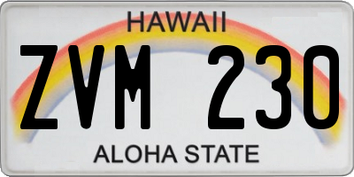 HI license plate ZVM230
