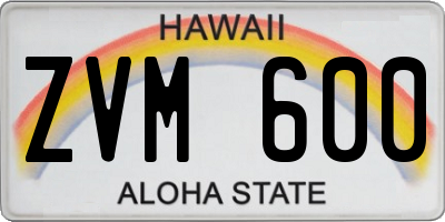 HI license plate ZVM600