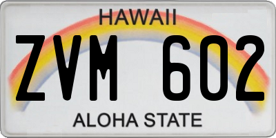 HI license plate ZVM602