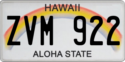 HI license plate ZVM922