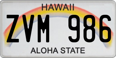 HI license plate ZVM986