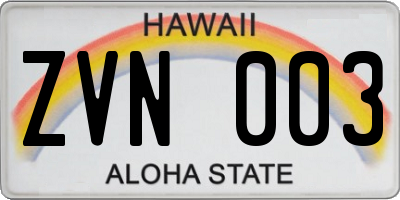 HI license plate ZVN003