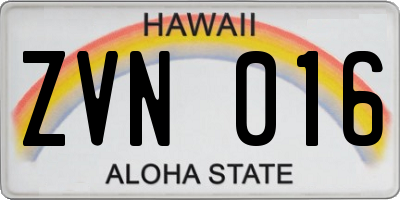 HI license plate ZVN016