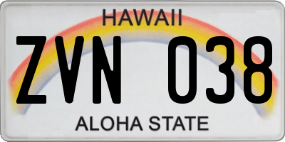 HI license plate ZVN038