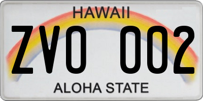 HI license plate ZVO002